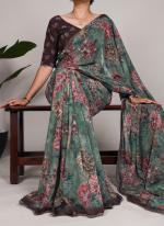 Georgette Sky Blue Casual Wear Printed Saree